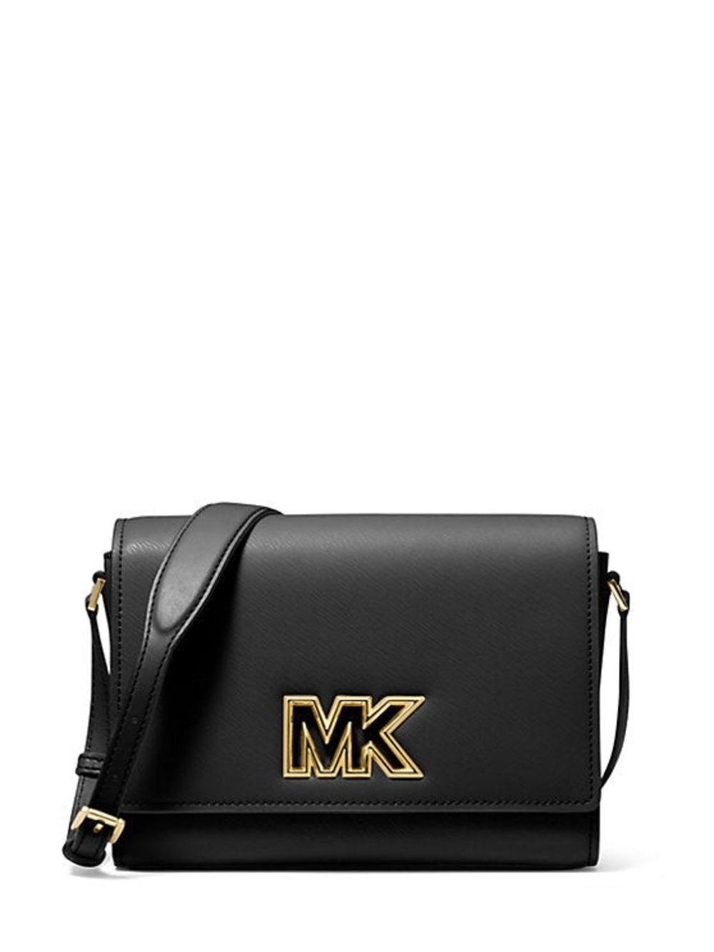 Michael Kors Black Leather Crossbody with Gold MK Emblem